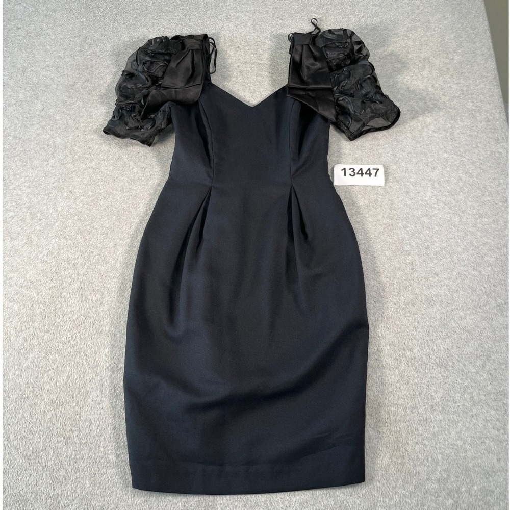 Vintage Late Edition Ltd Cocktail Dress Women 4 Black V Neck Formal Back Zip